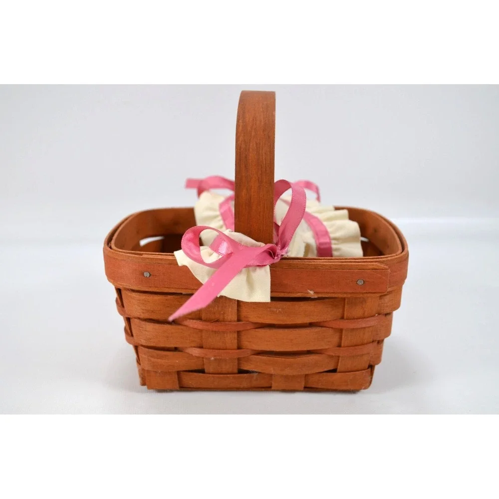 Longaberger‎ Vintage 1989 Basket With Attached Handle Liner Pink Ribbon